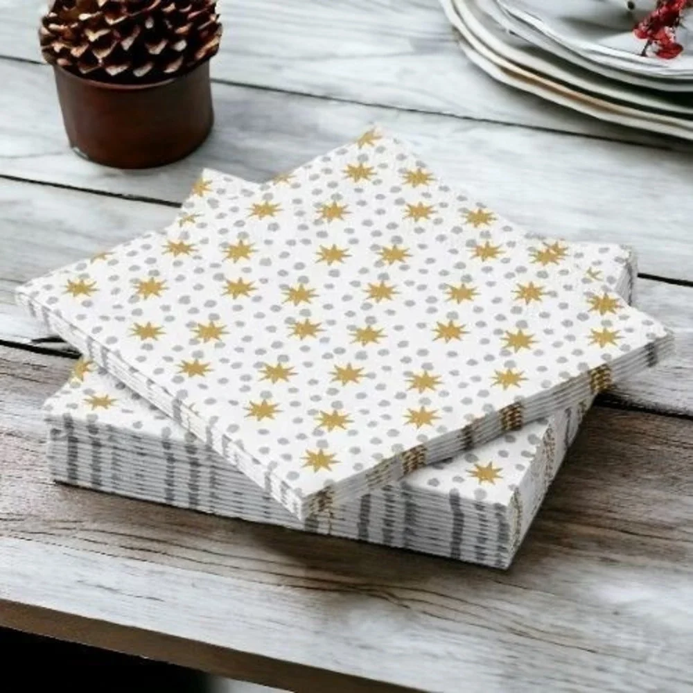 IKEA VINTERFINT Paper Napkins Christmas Star Gold White 3-Ply 9.5